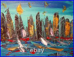 Skyline Nyc Original Oil Painting Abstract Modern Awf3