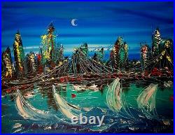 Skyline Original Oil Painting Stretched Canvas Modern Fine Art H2343