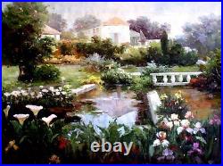 Stretched, Garden with Floral Blossom, Quality Hand Painted Oil Painting 30x40in