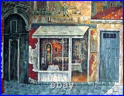 Stretched Quality Hand Painted Oil Painting, Café Shop Storefront 36x48in