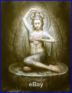 Stunning Oil painting Avalokitesvara Kwan-yin Chinese World Heritage canvas 36