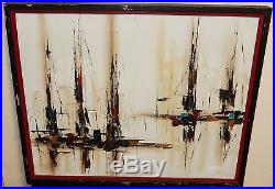 Sue Mid-century Sail Boats Seascape Oil On Canvas Painting