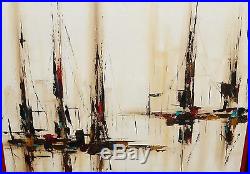Sue Mid-century Sail Boats Seascape Oil On Canvas Painting