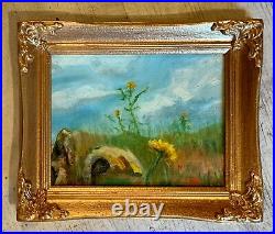 Sunflower in Badlands, 7.5x9.5, Original Oil Landscape Painting, Art Gallery