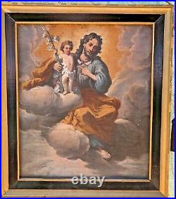 Superb Large Double Sided Baroque Oil Religious Painting Jesus Mary Joseph