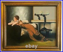 Susan Smith Art Deco Flapper Girl Oil On Canvas Painting withGilt Frame Nice