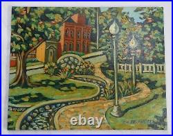 T. K. Stephens Oil Painting Canvas 20x16 City Park Buliding Park Lights Signed