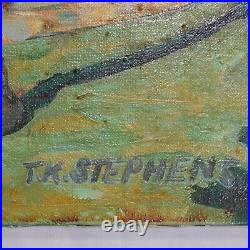 T. K. Stephens Oil Painting Canvas 20x16 City Park Buliding Park Lights Signed