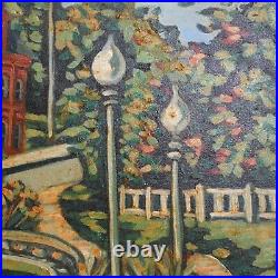 T. K. Stephens Oil Painting Canvas 20x16 City Park Buliding Park Lights Signed