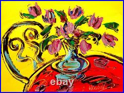 TULIPS abstract SIGNED Original Oil Painting on canvas IMPRESSIONIST H70