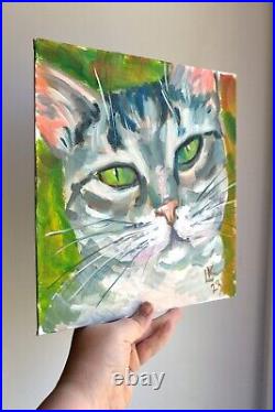 Tabby Cat original oil paintings feline art canvas hand painted wall art 10x10