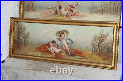 Top French Antique set 4 oil canvas Painting Putti angels 4 Seasons