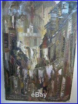Trevor Lawrence 1971 Signed CityScape Abstract Oil Palette Knife Style Painting