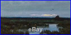 Twilight Tonalist Wetlands Crows Impressionism Art Oil Painting Landscape Birds