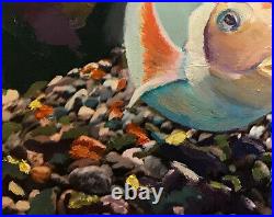 Two Fish, 16x20, Original Oil Painting, Signed Art by Artist, Framed Sea Rock