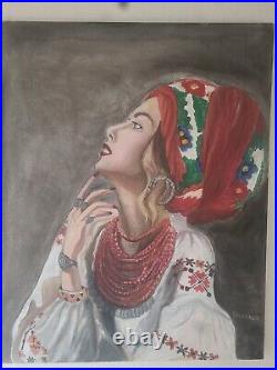 Ukranian young lady dressed in national costume. Oil on canvas large. 24x30