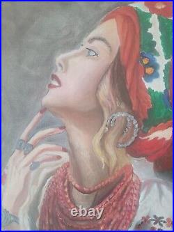 Ukranian young lady dressed in national costume. Oil on canvas large. 24x30