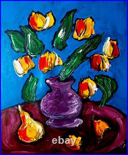 VASE FLOWERS Original Oil Painting on canvas IMPRESSIONIST KAZAV REGERRV