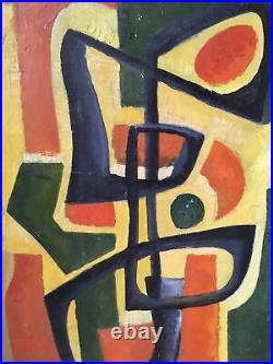 VINTAGE 50s ABSTRACT CUBIST GEOMETRIC OIL PAINTING ON CANVAS SIGNED LARGE 92cm