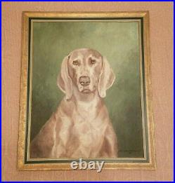 VTG 1968 Mary Clars Brumley WEIMARANER DOG OIL PAINTING on Canvas Original Frame