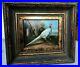 VTG-Antiqued-Pheasant-Birds-Figures-Artist-s-Signed-Oil-Painting-Gold-Wood-Frame-01-maw