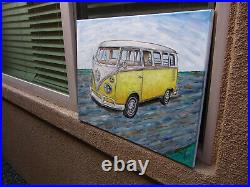 VW BUS Import camper 1967 YELLOW Volkswagen painting 16x20 original BIG Crowell