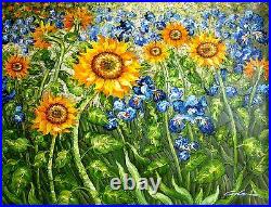 Van Gogh Sunflowers and Irises Field Repro III Hand Painted Oil Painting 36x48in