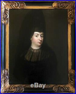 Very Interesting French Oil On Canvas Portrait Painting Of A Noble Lady 1650