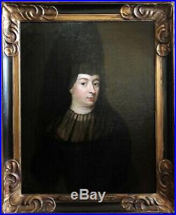 Very Interesting French Oil On Canvas Portrait Painting Of A Noble Lady 1650