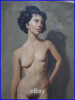 Vintage 1950s Brendon Berger Realistic Nude Woman Oil on Canvas Signed # 3 of 4
