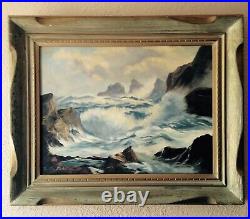 Vintage 1961 Seascape Painting Signed Dated Framed California Artist 32x26x4