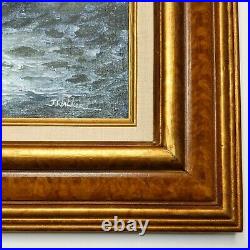 Vintage 24 x 20 Framed Seascape Oil Painting on Canvas Artist Signed J. Walker