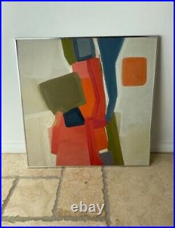 Vintage Abstract Mid-Century Oil Painting On Canvas Framed Unsigned
