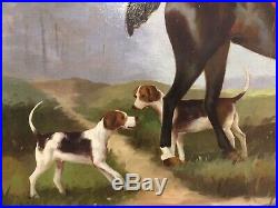 Vintage American Original Oil Painting English Fox Hunt Master Horse Hounds