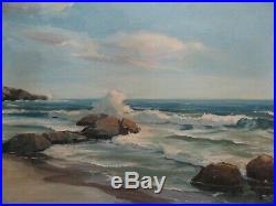 Vintage American Regionalism Painting Landscape Seascape Beach Coastal Waves