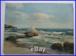 Vintage American Regionalism Painting Landscape Seascape Beach Coastal Waves