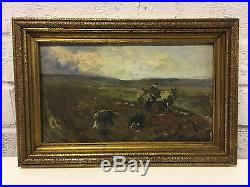 Vintage Antique Oil on Canvas Board Fred Jackson Painting of Workers in a Field
