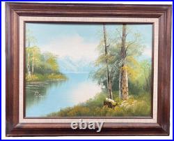 Vintage Beautiful ORIGINAL Signed MOUNTAIN LANDSCAPE Oil on CANVAS PAINTING
