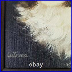 Vintage Cutrona Cat Painting Acrylic or Oil On Canvas Framed Original Signed EUC