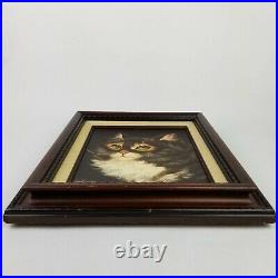 Vintage Cutrona Cat Painting Acrylic or Oil On Canvas Framed Original Signed EUC