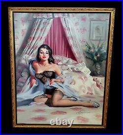 Vintage Donald Rusty Rust Pin-up Portrait Oil Painting Beautiful Woman Lady