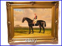 Vintage English Hand painted Oil on Canvas, Horse/Jockey, Vintage Gilt Frame