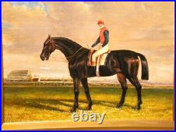 Vintage English Hand painted Oil on Canvas, Horse/Jockey, Vintage Gilt Frame