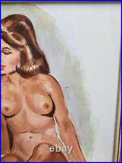 Vintage Female Nude Oil Painting By Irving Meisel (1900-1986 NYC)