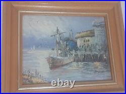 Vintage Frank Canvas Oil Painting Original Hand Peinted Marine 12.6x10.6