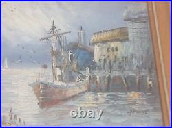 Vintage Frank Canvas Oil Painting Original Hand Peinted Marine 12.6x10.6