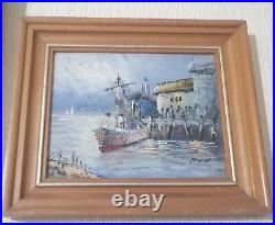 Vintage Frank Canvas Oil Painting Original Hand Peinted Marine 12.6x10.6