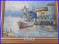 Vintage Frank Canvas Oil Painting Original Hand Peinted Marine 12.6x10.6