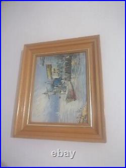 Vintage Frank Canvas Oil Painting Original Hand Peinted Marine 12.6x10.6