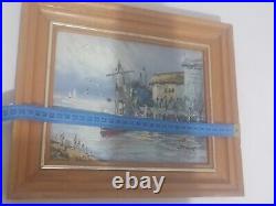 Vintage Frank Canvas Oil Painting Original Hand Peinted Marine 12.6x10.6